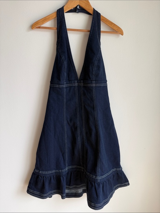 Pilcro Dresses & Skirts - Pilero Anthropologie Halter Deep-V Saemed Open-Back Blue Denim Dress Sz Medium